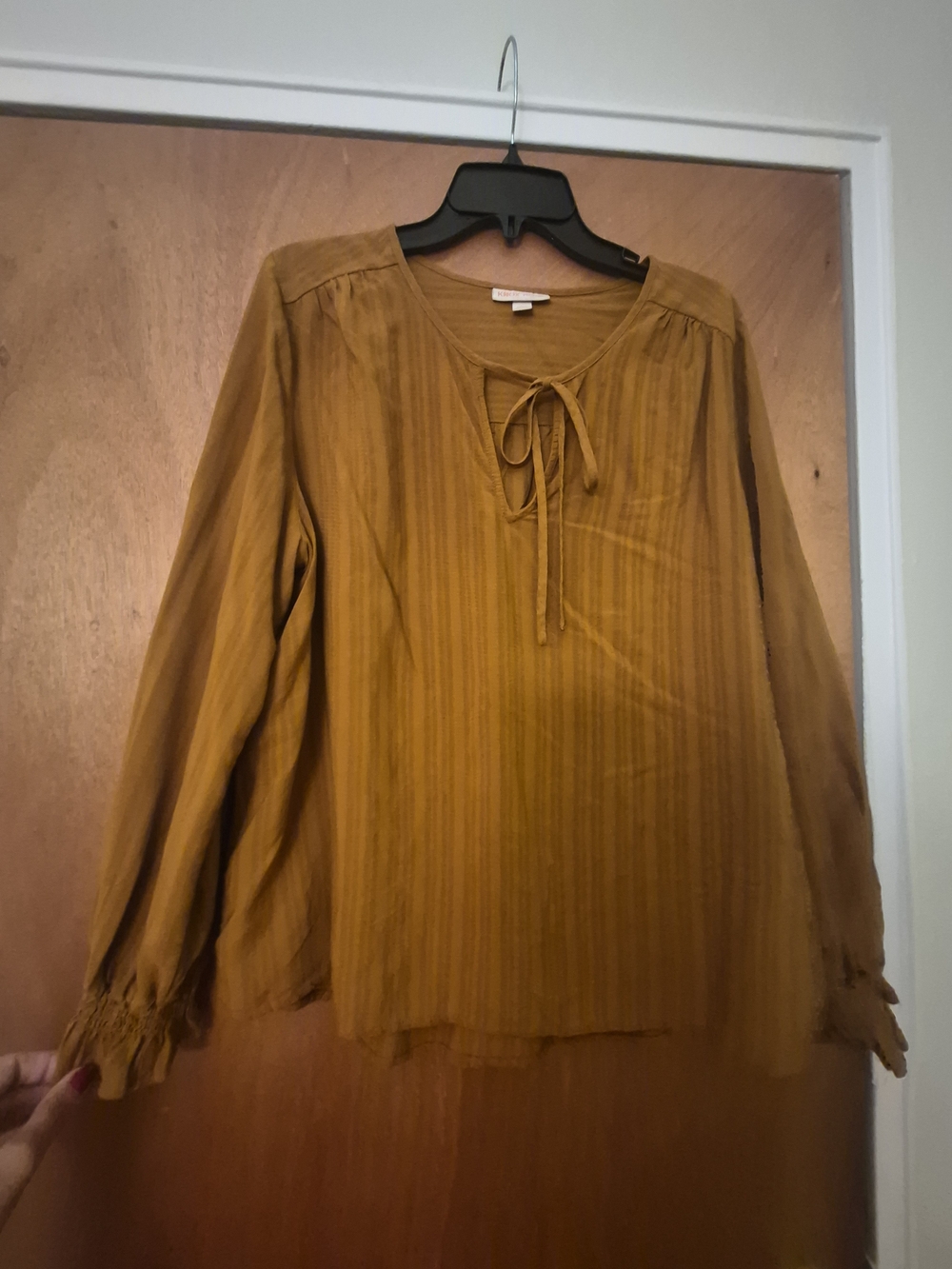 Knox Rose Mustard Tie-Neck Long Sleeve Blouse